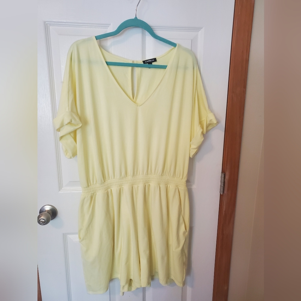 Express Light Yellow V-Neck Romper